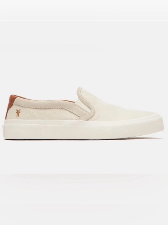 Frye Other - FRYE Ludlow Cream Canvas Slip-On Sneakers Size 10.5 Leather Trim Classic Fit